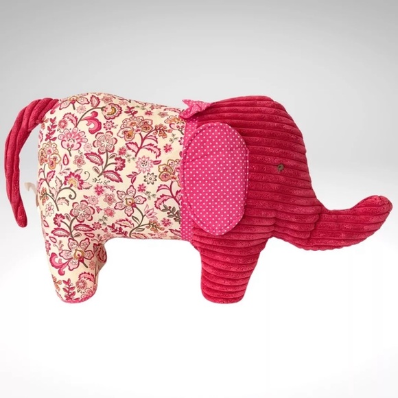 Pier 1 Elephant Plush Corduroy Paisley Polka Dot Hot Pink Embroidered Eyes - Picture 4 of 8